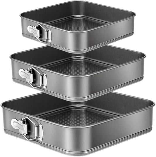 Springform Cake Pan Set of 3 (9.5, 10, 11 Inch) Square Baking Pans Nonstick Cheesecake Pans with Removable Bottom Bakeware for Cake, Cheesecakes, Pizza, and Quiches by Yetthpowr