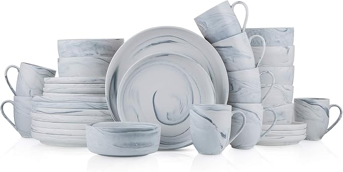 Stone Lain Porcelain 32 Piece Dinnerware Set, Cool Gray Swirl, Marble Design by Unknown