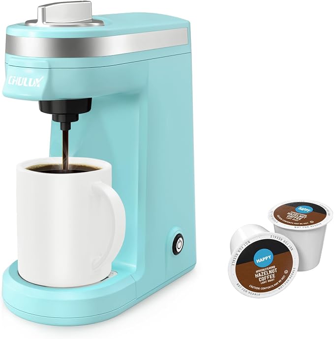 CHULUX Mini Coffee Maker for K Capsule, Single Serve Coffee Maker for One Cup Americano, Lightweight Pod Coffee Machine, Aqua | Fast-Heating Boiler System, Single Cup Brewing, Portable Compact Design, Four-Hole Multi-Stream Needle, Adjustable Drip Tray by CHULUX
