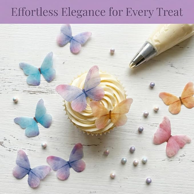 55-Piece Edible Color Gradient Butterfly Cake Decorations – Rainbow Butterfly Cupcake Toppers, Icing Decor for Birthday Party, Baby Shower, or Fondant Cakes - Image 3