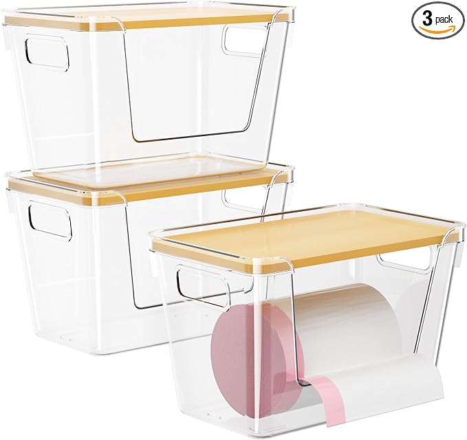 Delamu 3 Pack Trash Bag Dispenser, Stackable Garbage Bag Holder | Clear Acrylic Organizer Bins for Under Sink Organization, Pantry Storage, Cabinet, Kitchen, Laundry, Bathroom by DELAMU