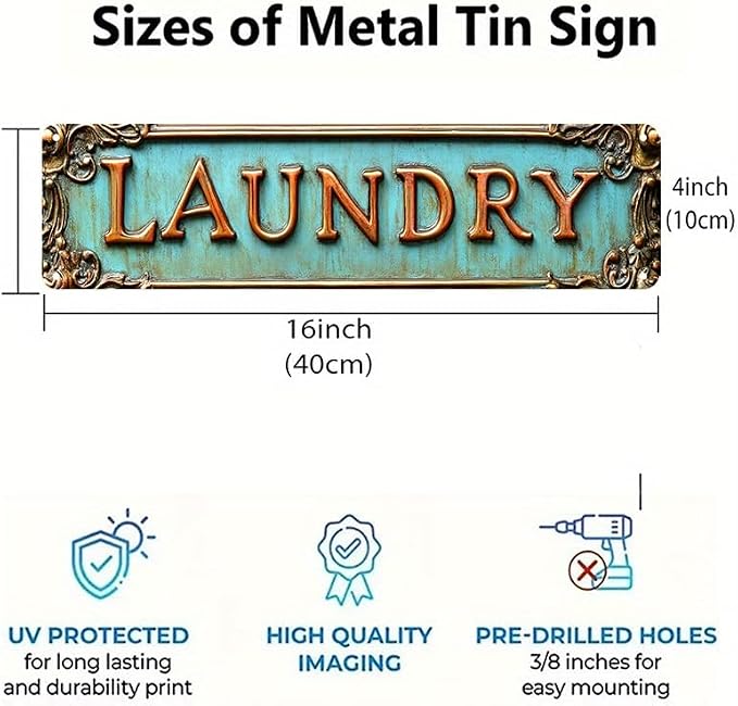Bar Sign Bar Gifts Vintage Metal Wall Decor Sign"LAUNDRY" Street Sign Funny Man Cave Decor Accessories for Home, Bar, Bathroom, Bedroom Unique Retro Tin Signs for Outdoor 4 X 16 inches - Image 4