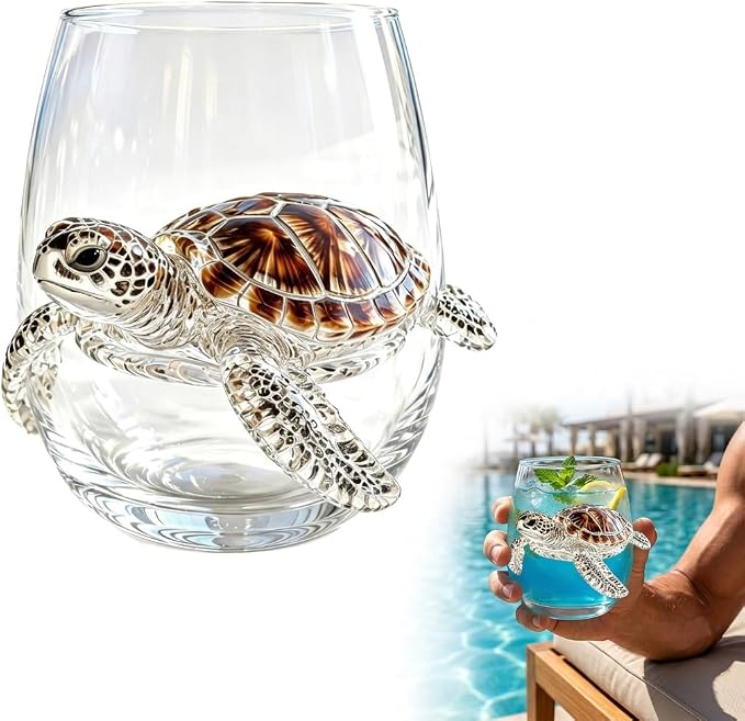 Artisanal Blue Ringed Octopus Glassware,3D Ocean Octopus Drinking Glass,Gift for Ocean Lovers (Turtle) by Unknown