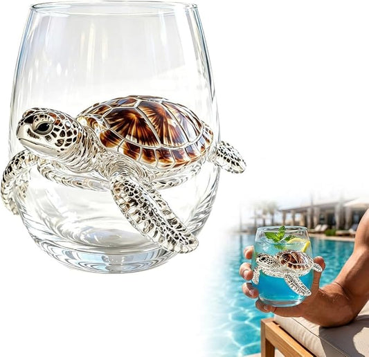 Artisanal Blue Ringed Octopus Glassware,3D Ocean Octopus Drinking Glass,Gift for Ocean Lovers (Turtle) by Unknown