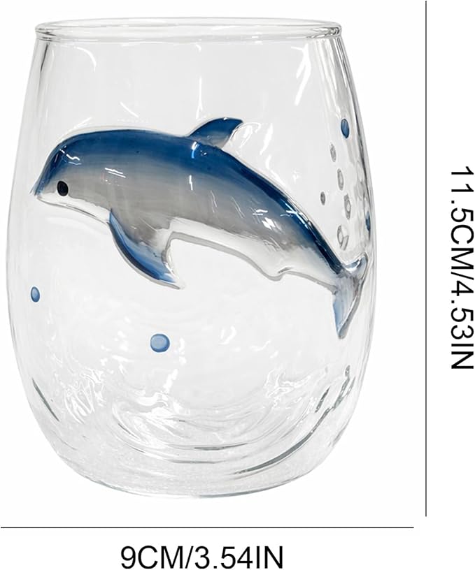 Blue Ring Handmade 3D Stemless Glass Wine Cup Ocean Bar (White Style 3) | 3D Sculpted Handmade Blue Ring Stemless Glass Ocean Cup Handblown Glassware (White Style 3) - Image 5