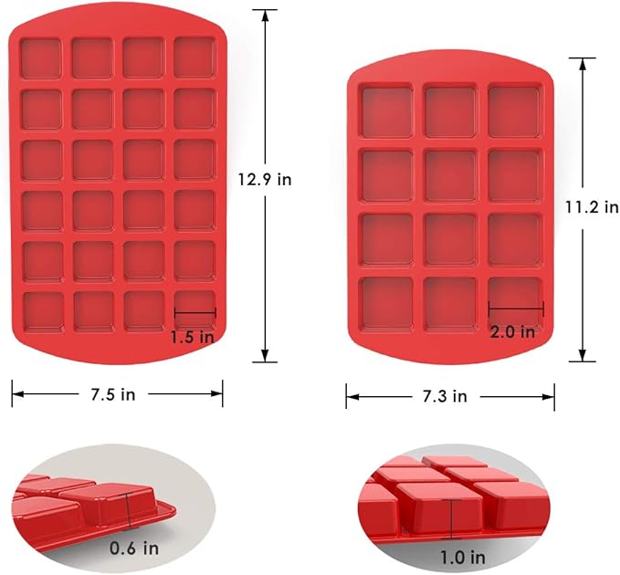 SILIVO Silicone Brownie Pan with Dividers(2 Pack) - 12+24-Cavity Brownie Baking Pan, Non-Stick Silicone Molds for Brownie Bites, Keto Fat Bombs, Fudges and Chocolates