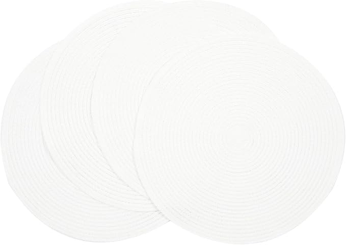 SHACOS Round Braided Placemats Set of 4 Washable Round Table Mats for Dining Table 15 inch (White, 4) by SHACOS
