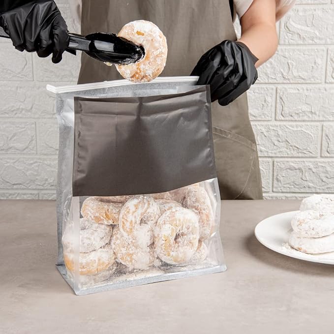 Restaurantware-Bag Tek 8.6 x 4.5 x 10.6 Inch Tin Tie Bags With Windows, 100 Resealable Bakery Bags With Windows - Flat Bottom, For Cookies or Coffee Beans, Black Cotton Paper Tin Tie Bags - Image 5