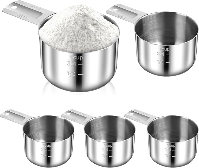1 Cup Stainless Steel Measuring Cup, 4 Pcs 240 ml Single Measuring Cups Metal Measure Scoop, Kitchen Cooking Gadgets for Wet and Dry Ingredients (8 oz, 240 cc)