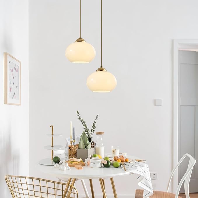 KCO Lighting 1-Light Globe Pendant Light Mid Century Modern Pendant Lighting White Glass Hanging Light Fixture Brushed Brass Chandelier Adjustable Light for Dining Room Living Room Bedroom Kitchen - Image 6