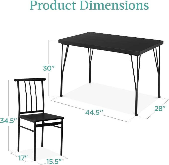 Best Choice Products 5-Piece Metal and Wood Indoor Modern Rectangular Dining Table Furniture Set for Kitchen, Dining Room, Dinette, Breakfast Nook w/ 4 Chairs - Black - Image 7
