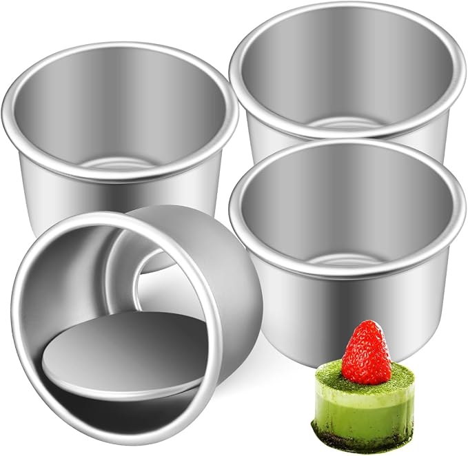 2Inch Cake Pan Set of 4, Nonstick Stainless Steel Smash Cake Pans, Round Mini Cake Pans Tin Small Size for Baking Muffin Fondant Cheesecake Mold Healthy Dishwasher Safe by DEARMAMY