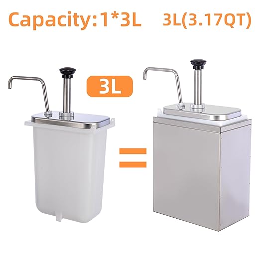 3.17 Quart Ketchup Pump Dispenser,Condiment Dispenser Pump, Large Capacity Detachable Leak-Proof Design for Sauce, Honey, Syrup,Soy Sauce,Mustard,Cheese (1 pumphead, 3.17 QT Each)