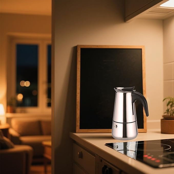 Espresso Maker 4 Cup Moka Pot Stainless Steel Percolator coffee pot, Compatible with Gas, Electric, Ceramic, and Induction stovetops(6.6 fl oz/200 ml)