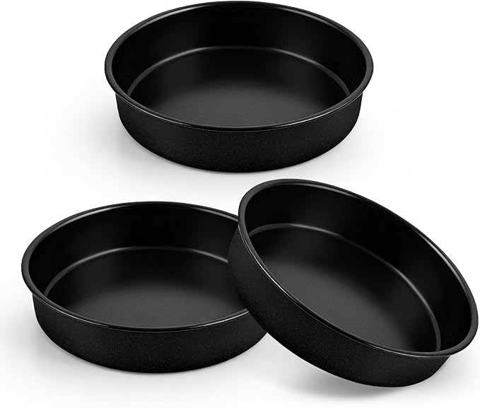 P&P CHEF 9 Inch Cake Pan Set of 3, 3 Pcs Nonstick Round Cake Baking Pans | Stainless Steel Core & Non-stick Coating, Layer Cakes Tin for Cooking, Ideal for Birthday Wedding, Oven & Dishwasher Safe by PPCHEF