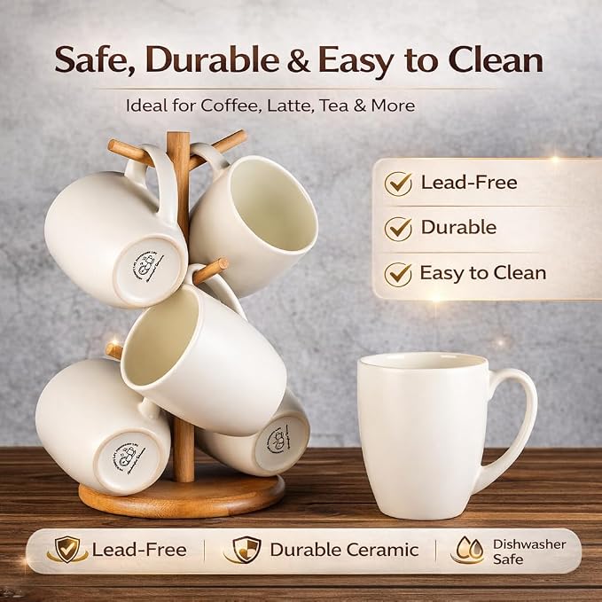 GBhome 12 oz Coffee Mug Set of 6, Large Ceramic Coffee Mugs for Men Women | Modern Stoneware Coffee Mugs Set with Handle for Tea/Latte/Cappuccino/Milk/Cocoa, Dishwasher & Microwave Safe - Image 7