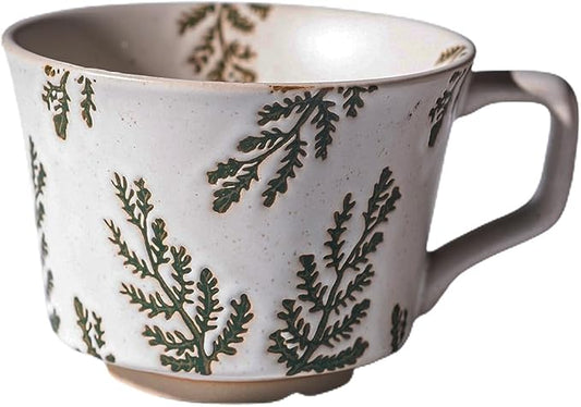 Handmade Ceramic Coffee Mug with Handle for Tea Latte,12 oz. Microwave Dishwasher Cup, Art Gifts Green Plant Leaf Mug, Cup for Coffee, Tea & Hot Chocolate, Cypress Leaves by Unknown