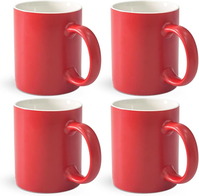 12 oz Cup Plain Gloss Red Ceramic Coffee Mug Set of 4 for Milk, Tea, Glazed Porcelain Cups with handle for Home Office, Dishwasher & Microwave Safe by Momugs