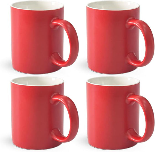 12 oz Cup Plain Gloss Red Ceramic Coffee Mug Set of 4 for Milk, Tea, Glazed Porcelain Cups with handle for Home Office, Dishwasher & Microwave Safe by Momugs