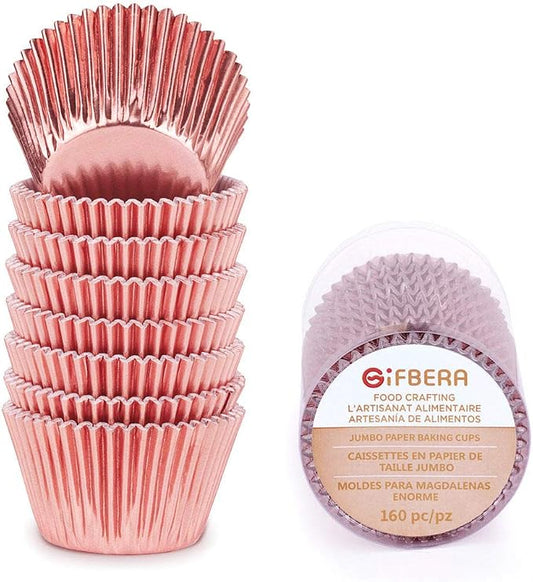 Jumbo Metallic Rose Gold Foil Cupcake Liners Molds, 160-Count by Gifbera