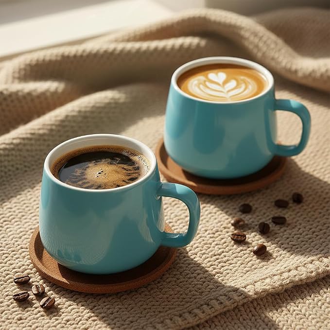 Teocera Coffee Mugs Set of 6-12oz Chip-Resistant Ceramic Cups with Ergonomic Handle | Dishwasher & Microwave Safe Turquoise Mugs | Keeps Beverage Hot, Perfect for Family Kitchen & Holiday Gifts - Image 3