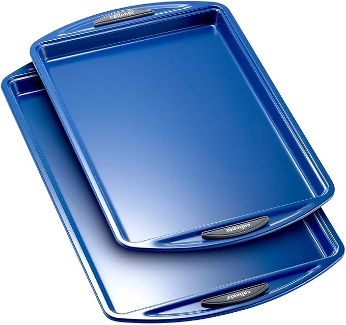 Caliente Nonstick Bakeware Set of 2 Cookie Sheets | Premium Medium & Small Baking Sheets | Durable Carbon Steel Baking Sets | Housewarming, Wedding, Chefs & Bakers Kitchen Gift by CALIENTE+HOME