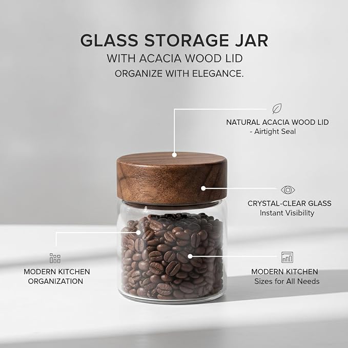 Clear Glass Storage Jar with Acacia Wood Lid - Kitchen Canister for Pantry Organization, Countertop Display, and Dry Food Storage - Image 4