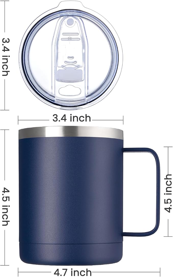 MEWAY 12oz Coffee Mug With Handle 2 Pack Bulk,Stainless Steel Insulated Travel Tumblers With Sliding Lid,Double Wall Vacuum Camping Cup for Hot & Cold Drinks Tea (Multicolor,Set of 2) - Image 4