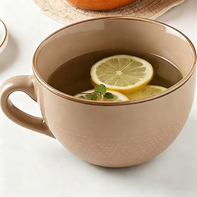 Disoza Large Coffee Cup Ceramic Soup Mug with Handles 24 Ounce Oversized Mugs Bowl Porcelain Coffee Tea Cup Beige XXL Cereal Bowls Soups Ramen Salad Bowl Cappuccino Cups Large Soup Bowl by DISOZA