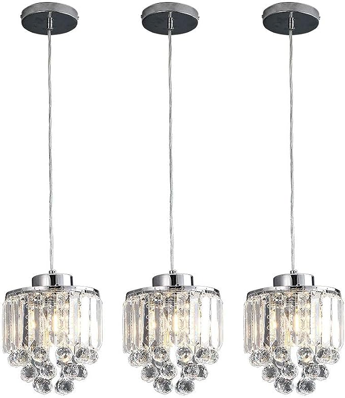 TFCFL 2 Pcs/3 Pcs Glass & Crystal Pendant Light with Crystal Beads Modern Light Glass Pendant Lighting Fixture for Kitchen Island Dining Room Cafe Shops Restaurants (3 Pcs-Clear) by TFCFL