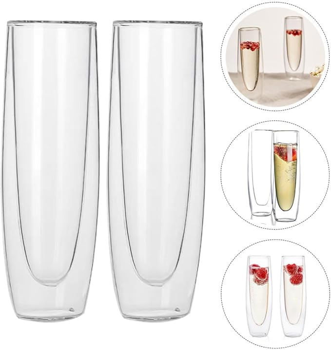 Sosoport 2pcs Double Wall Wine Glasses Made of High Borosilicate Glass, Elegant 150ml Red Wine Cups for Valentine's Day and Birthdays, Beautiful Vintage Style Double Layer Glassware - Image 8