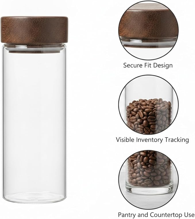 Glass Storage Jar with Acacia Wood Lid, Borosilicate Food Canister for Coffee Beans Tea Sugar Dry Pantry Staples (1 PC) - Image 6