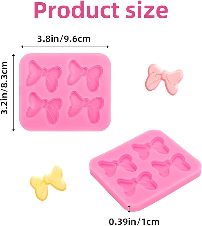 4 Pcs Bow Silicone Mold Fondant Bow Mold Cupcake Bow Molds for Cake Decorating Chocolate Candy Cake Pop Molds for DIY Desserts Fondant Clay