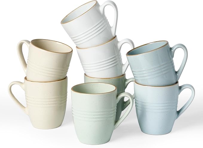 famiware Jupiter Coffee Mugs Set of 8, 13 oz Coffee Mug, Microwave and Dishwasher Safe, Coffee Cups with Handle for Coffee, Tea, Cocoa, Milk, Multi-color by Famiware
