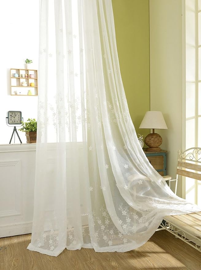 White Sheer Curtains 63 inches Length, Embroidered Window Treatment Curtain Sheer Voile Panels for Kitchen, Small Windows, 42x63, 2 Panels by VOGOL