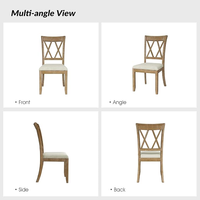 HULALA HOME Rustic Farmhouse Dining Chairs Set of 2, Solid Wood Frame in Natural, Double Cross Back, Upholstered Cushions for Kitchen or Dining Room, Natural - Image 7