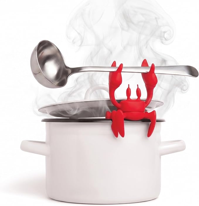 OTOTO 2 in 1 Silicone Spoon Rest & Steam Releaser - Large Spoon Holder for Stove Top - Unique and Useful Gift for Cooking - Heat Resistant Utensil Rest, Kitchen Gadgets, Red Gift (Red the Crab) by OTOTO