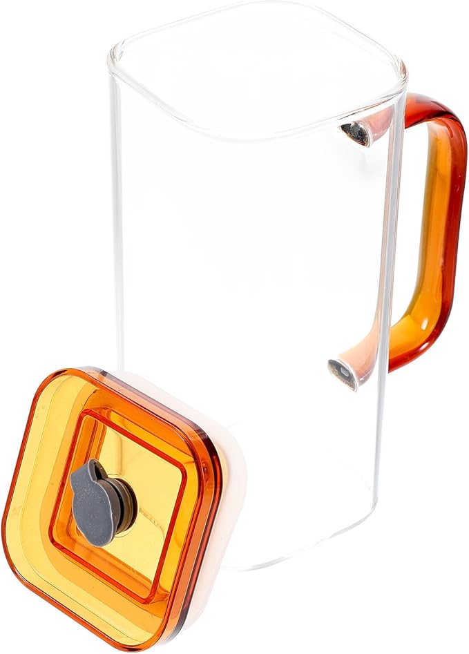 Glass Drinking Cup with Amber Handle High Borosilicate Glass Tumbler with PP Lid and Straw Reusable Cold Beverage Cup for Juice Coffee Milk and Outdoor Use