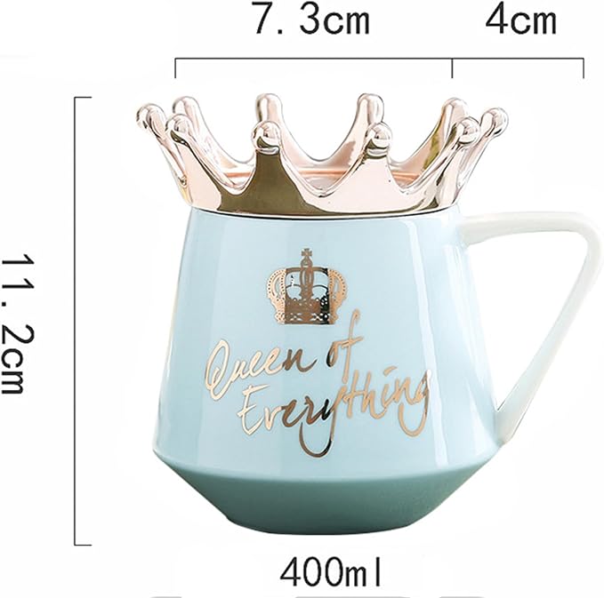 Arawat Queen of Everything Mug with Lid Crown 12 oz Queen Elizabeth Cup Gift Blue Ceramic Mugs Birthday Gifts for 20 30 40 50 60 70 Women Gift for Girlfriend Girls Mom Valentine's Day Gifts for Women - Image 4