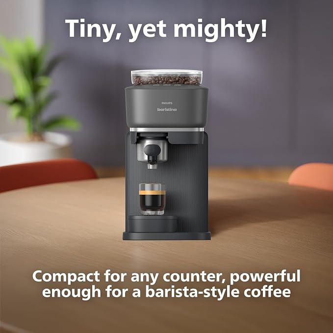 Philips Baristina Espresso Machine+Milk Frother Bundle. Real espresso. Compact coffee machine, portafilter, grinder, Cafe Crema. Dairy & Non-Dairy Milk foam​. Hot & Cold. Easy Clean. Black (BAR303/60) - Image 6