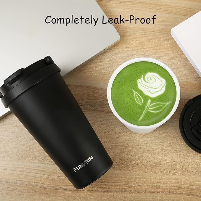 Funkrin Insulated Coffee Mug with Ceramic Coating, 16oz Iced Coffee Tumbler Cup with Flip Lid and Handle, Double Wall Vacuum Leak-Proof Travel Mug for Office School Party Camping - Image 7