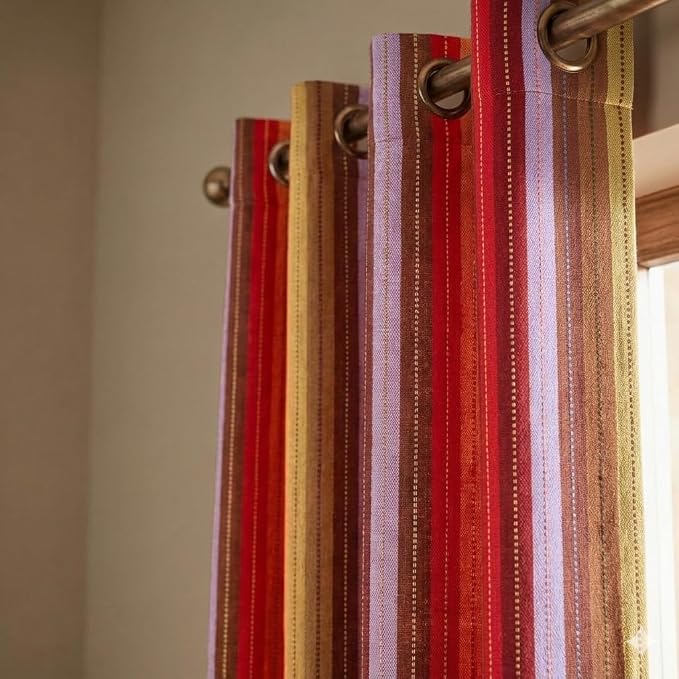 Urban Villa Cotton Grommet Curtains 52x84 (2 Panels) Red Stripes - Image 3