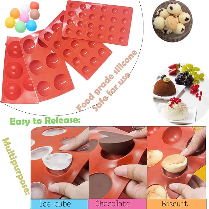 Semicircle Silicone Mold,Shxmlf Half Sphere Chocolate, Candy Gummy Dome Molds Teacake Bakeware Set for Cake Decoration Mousse Jelly Bombe Cupcake Baking Mould (5PACK) - Image 4