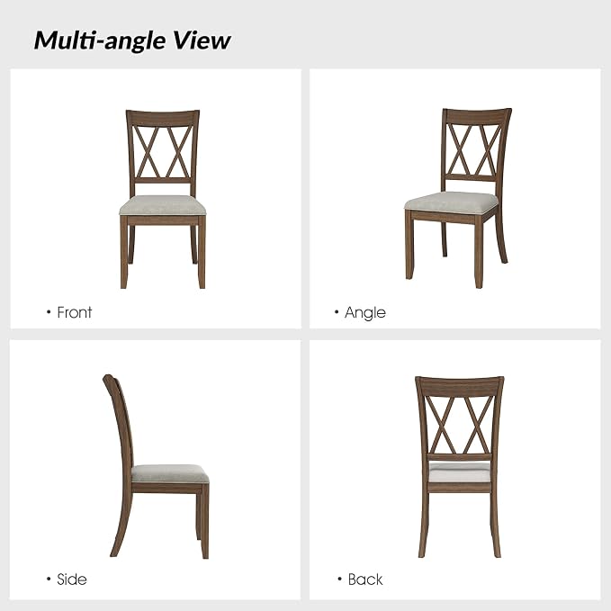 HULALA HOME Dining Chairs Set of 4, Rustic Solid Wood Kitchen Chairs with Cross Backrest and Legs, Upholstered Dinner Chairs for Dining Living Room, Walnut - Image 7