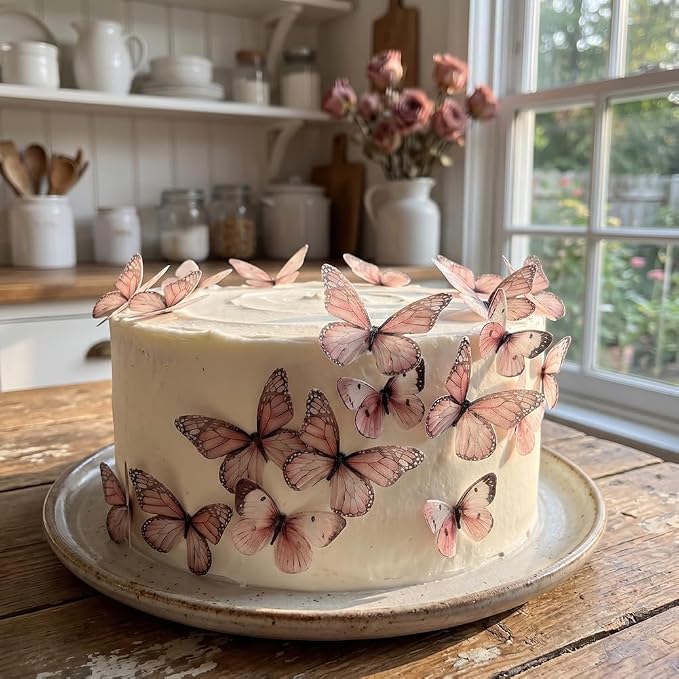 80-Piece Edible Wafer Paper Pink Butterfly Cake Decorations – Rice Paper Butterfly Toppers, Icing Decor for Birthday Cakes, Cupcakes, Cookies, and Desserts – Pastel Pink Theme - Image 4