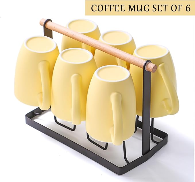 Coffee Mugs Set of 6, 12oz Ceramic Coffee Mugs with Handle, Matte Porcelain Yellow Coffee Mug for Latte, Tea, Cocoa, Cappuccino, Cups for Women Men for Home Restaurant Mug (Yellow) - Image 7