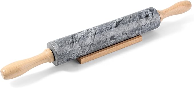 Marble Rolling Pin, Non-Stick Polished Dough Roller, Pasta, Dumpling, Ravioli, Fondant,Pie Crust, Kitchen Baking Pastry Tools Grey Marble by Koville