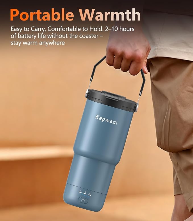 Kepwam Heated Coffee Mug Rechargeable T3, 20oz Self-Heating Travel Mug for Coffee with 1℉ Precise Temperature Control & App, Portable Cup Warmer for Outdoor & Car (Fits Cup Holders) - Image 5
