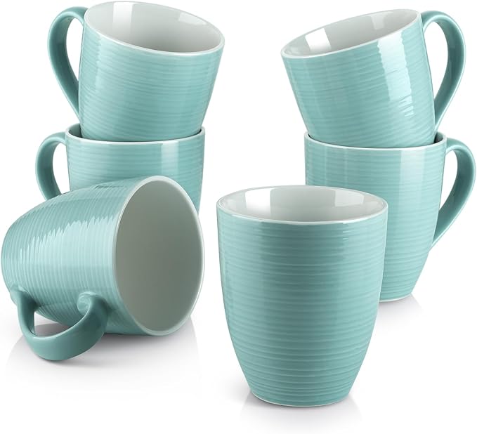 DOWAN Ceramic Coffee Mugs, 17 oz Coffee Cups for Women Men, Coffee Mug Set of 6 for Latte, Hot Tea, Cappuccino, Mocha, Cocoa, Turquoise by DOWAN
