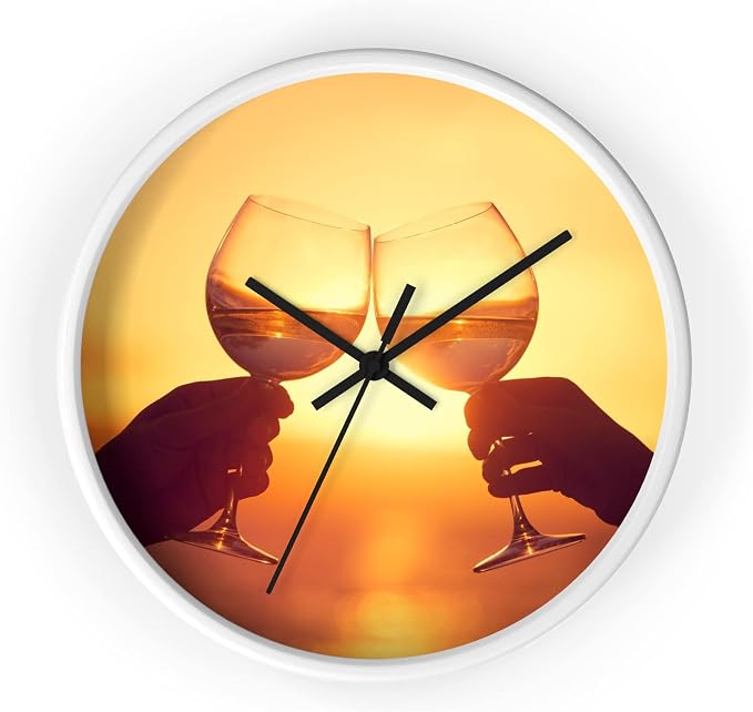 Mozingo ~ Wine Clock for Kitchen Bar Wall It's Wine O'clock Silent Time Gift Home Decor Made In USA, 10" (Hour Marks - None, Clock Frame Color - White, Wine Theme #05) by Unknown